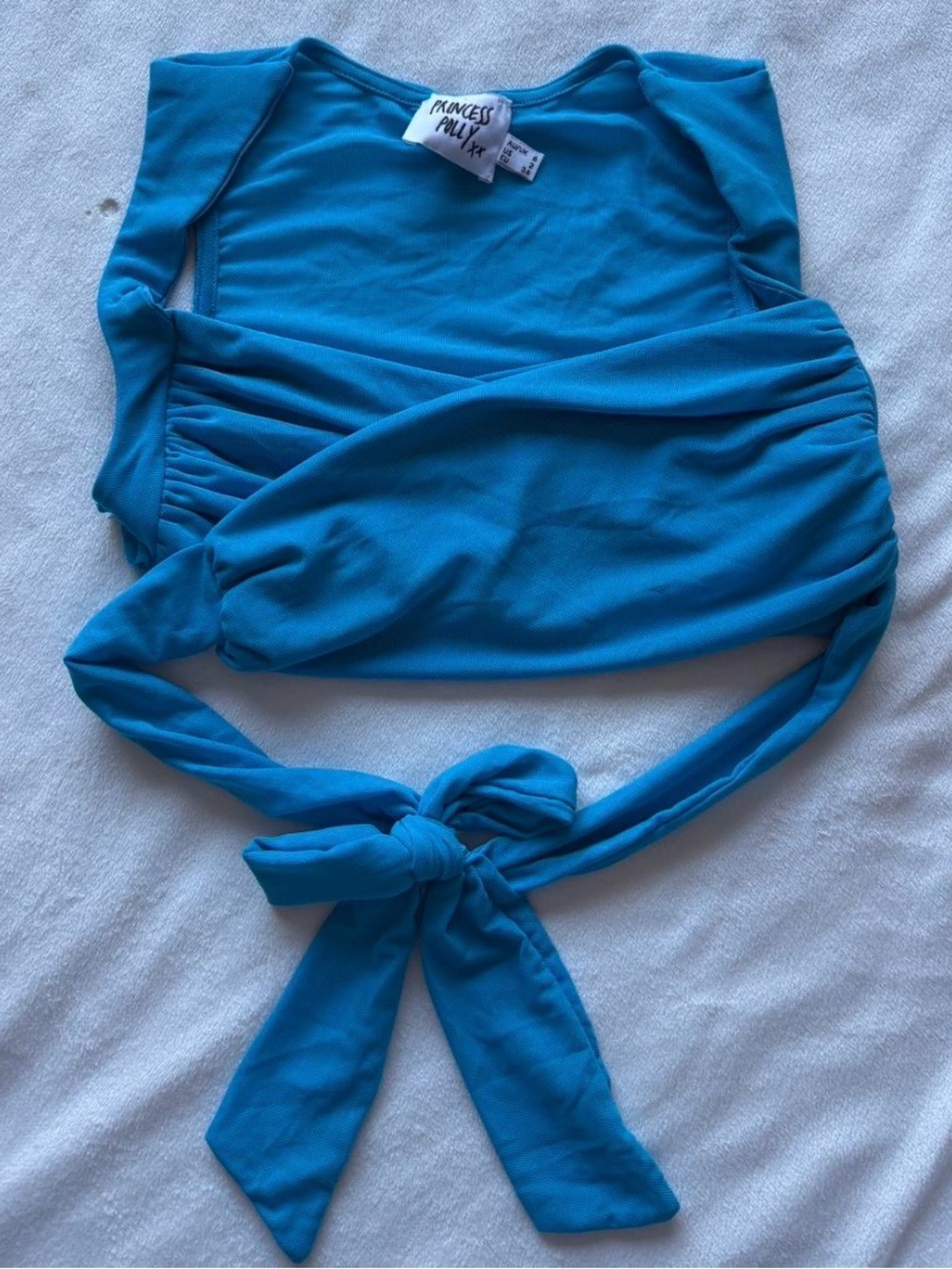 Princess Polly Bright Blue Tie-Front Crop Top Mesh Back Size 2 or XS